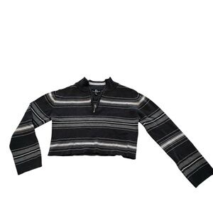 Womans Driving Force  3/4 zip Grey & Blue striped crop sweater S /8